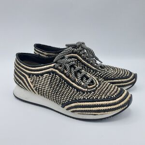 Loeffler Randall Cora Basket Weave Black and Beige Woven Casual Lace Up Shoes.